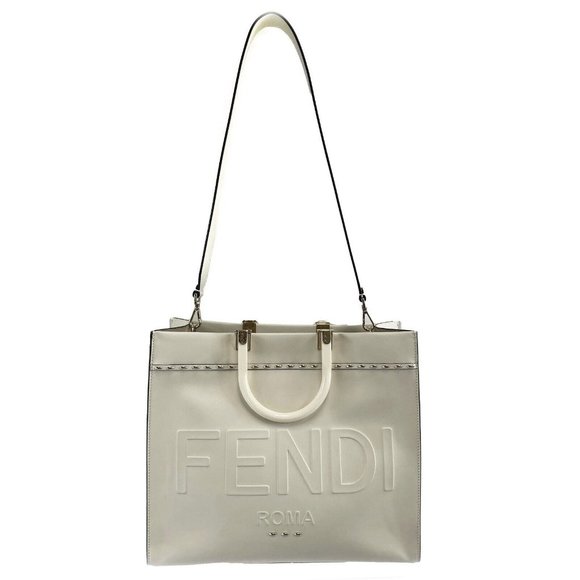 FENDI - Plexiglass Handle Sunshine Medium Cream Shopper Tote w/ Shoulder Strap - Picture 9 of 15